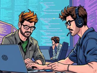 Two programmers using ChatGPT on their computers.