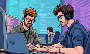 Two programmers using ChatGPT on their computers.