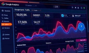 Graph showing website analytics data with visitor trends, traffic sources, and engagement metrics.