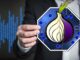 illustration representing the Dark Web and the TOR logo with hidden websites and anonymous browsing.